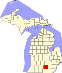 Map of Michigan highlighting Jackson County